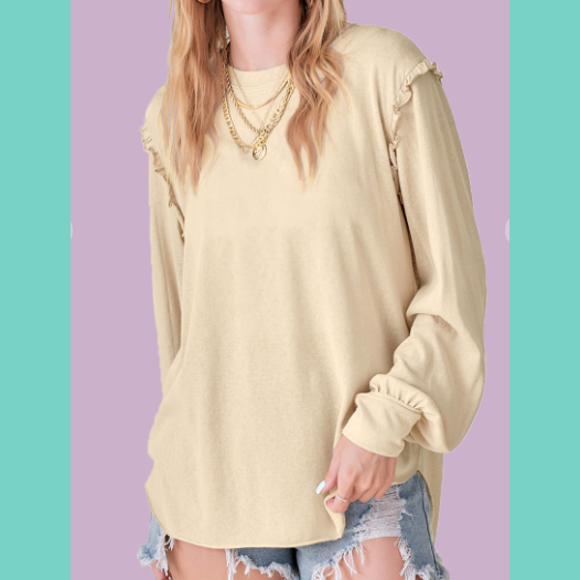 Creme Balloon Sleeve Ruffle Top