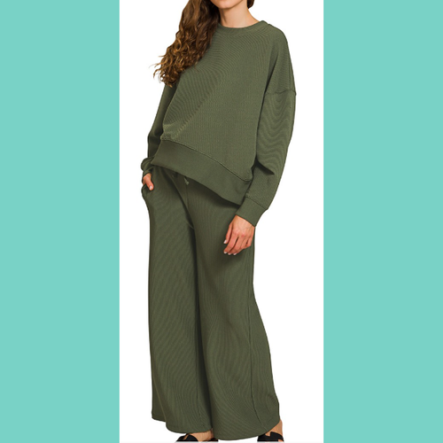 Dark Olive Ribbed Knit Set