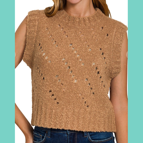 Deep Camel Textured Sweater Vest