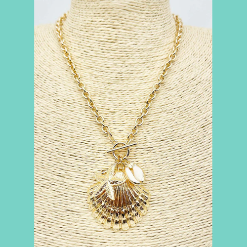 Gold Textured Shell Toggle Necklace