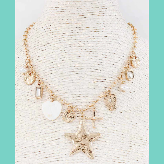Gold Open Chain Sealife Charm Necklace