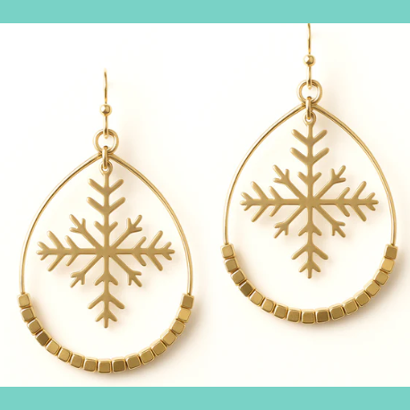 Gold Snowflake Cutout with Gold Beaded Accent Open Circle Earring
