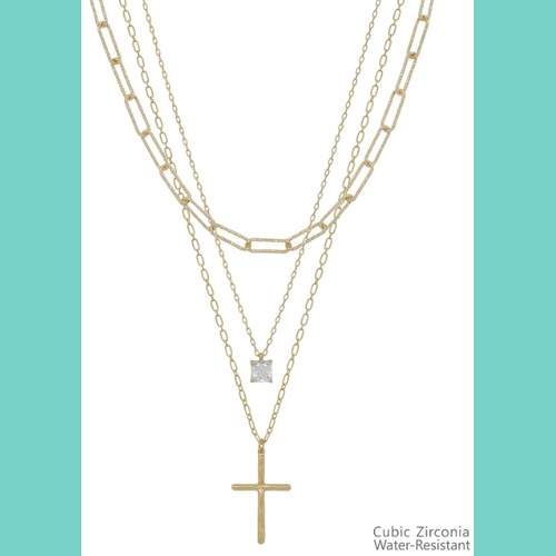 Gold Thin Rhinestone Cross Necklace