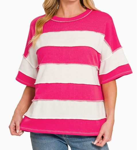 Hot Pink Rugby Stripe Top