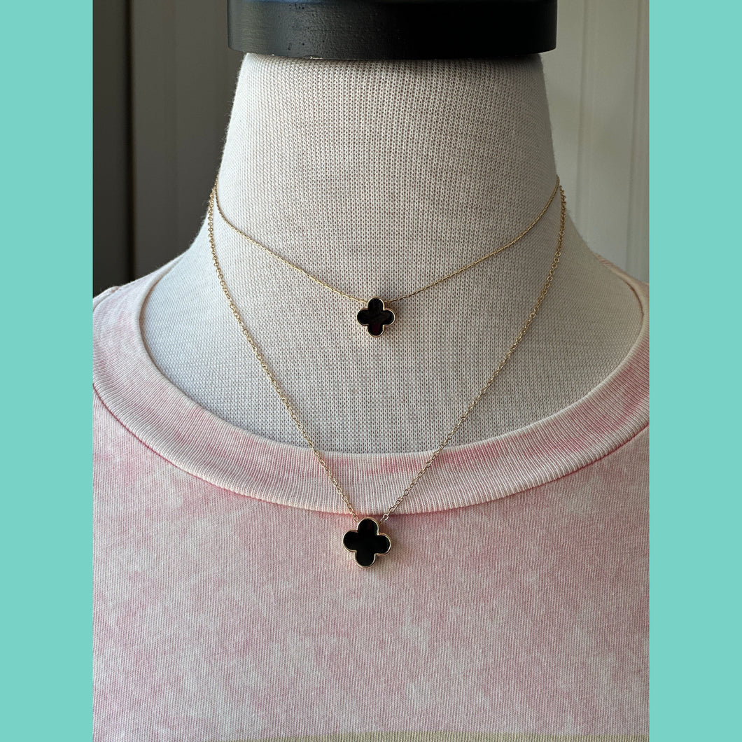 Double Layered Black Clover Necklace