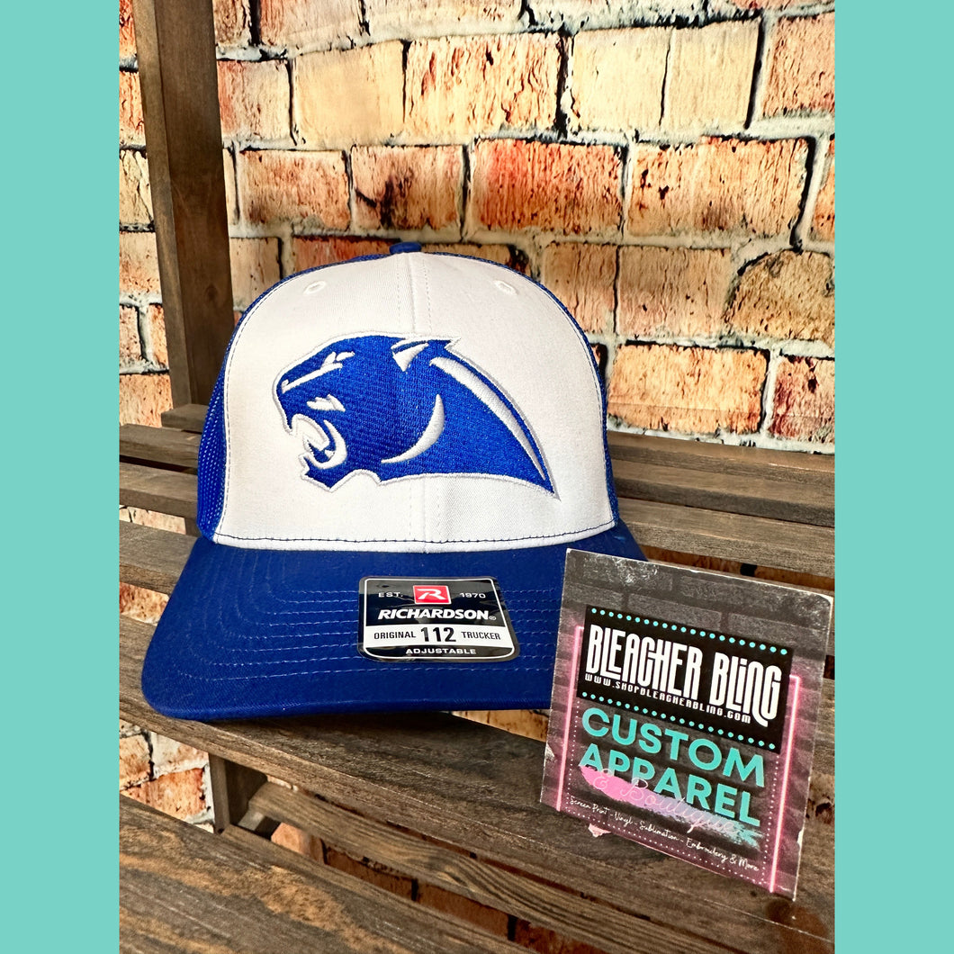 Blue & White Snapback Panther Head Hat
