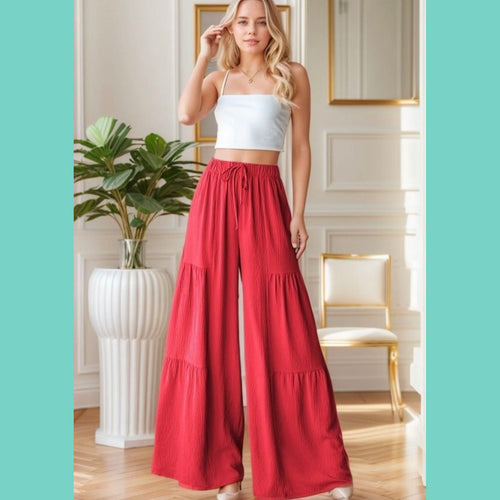 Crimson Red Boho Flowy Pants