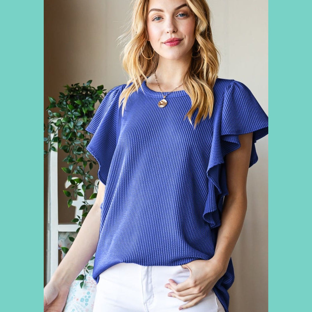 Royal Ruffle Sleeveless Ribbed Top