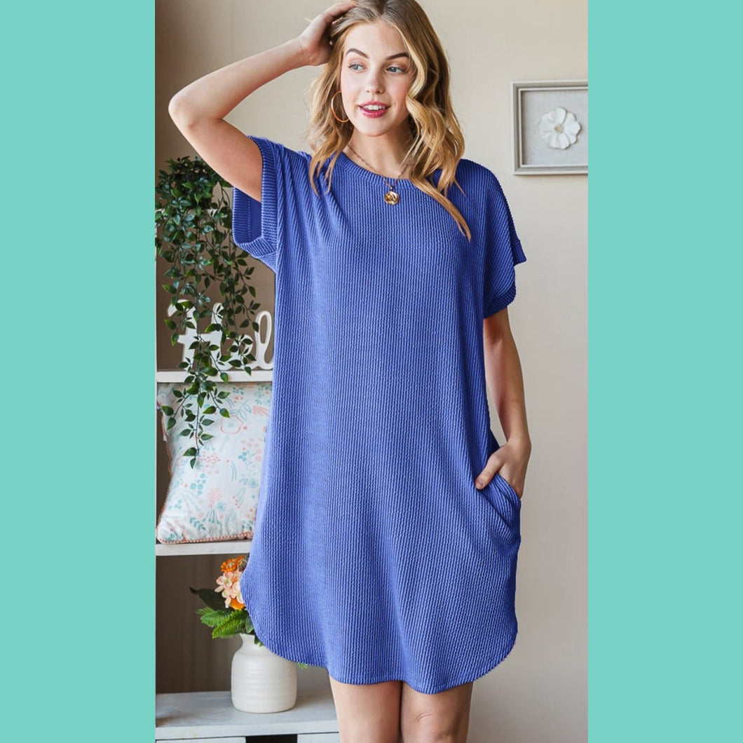Royal Ribbed Dress with Pockets