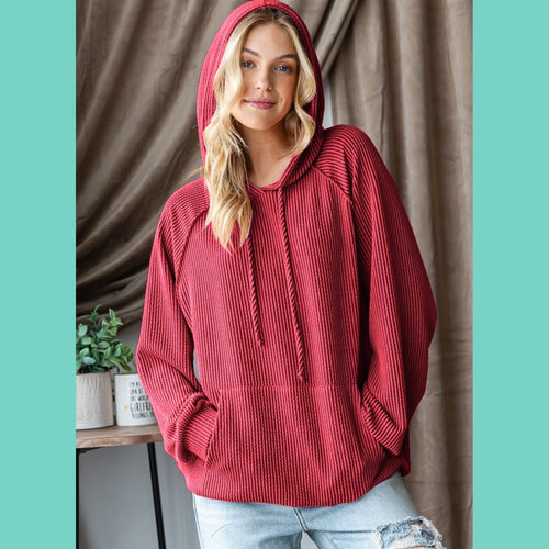 Red Ribbed Hoodie