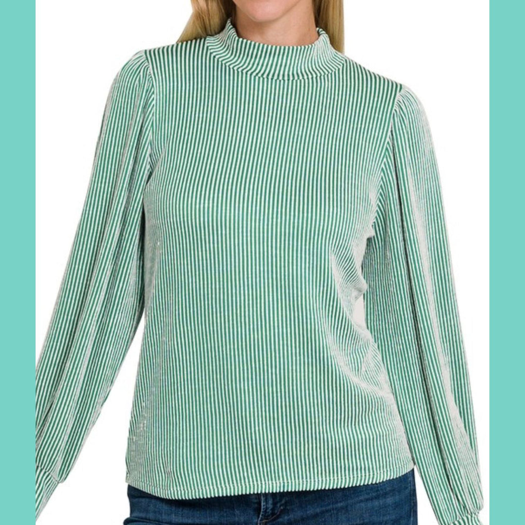 Bubble Sleeve Ribbed Top