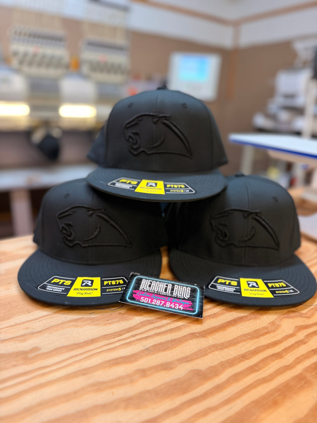 Black on Black Puff Panther Flex Fit Hat