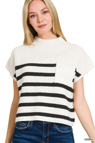 Ivory Short Sleeve Stripe Sweater