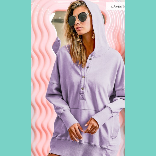 Oversized Drop Shoulder Button Up Hoodie Lavender