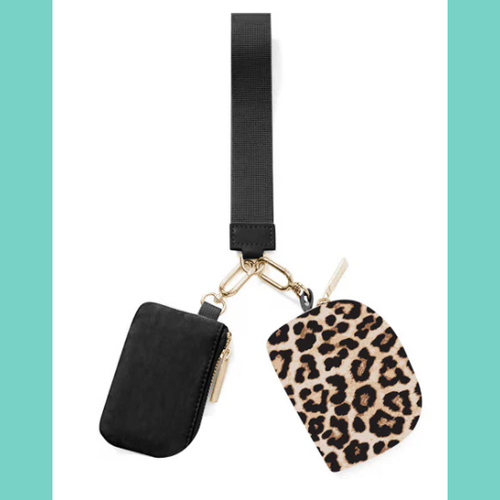 Safari Chic Leopard  Double Pouch Wristlet Key Ring