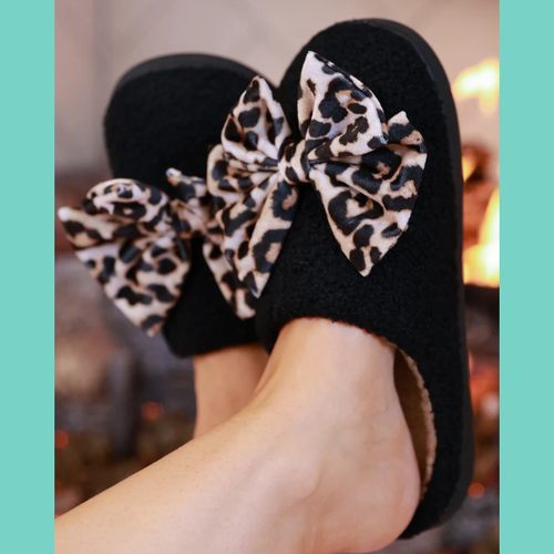 Leopard Cozy Bow Slippers