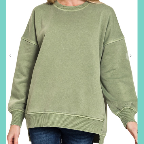 Light Olive Fleece HI-Lo Pullover With Pocket