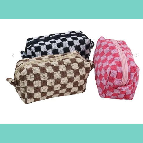 Checkered Makeup Pouch Bag