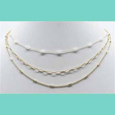 Gold White Layered Dainty Necklace