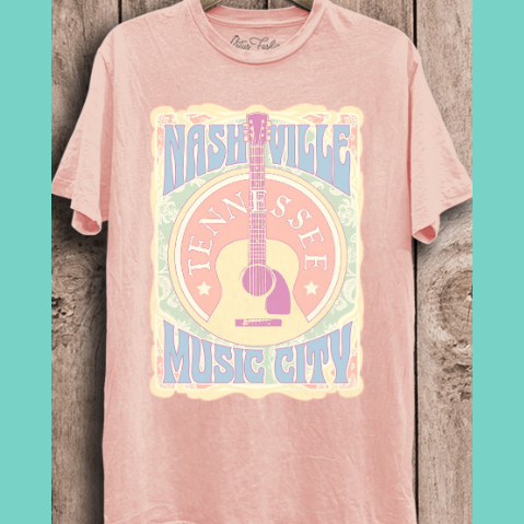 Nashville Music City Mineral Wash Graphic Tee