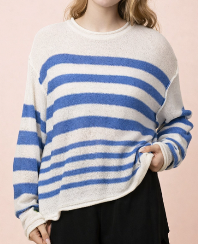 Oversized Knit Blue Stripe Top