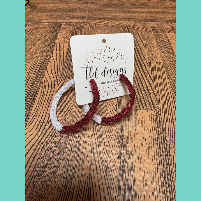 Two Tone Red Glitter Game Day Hoops
