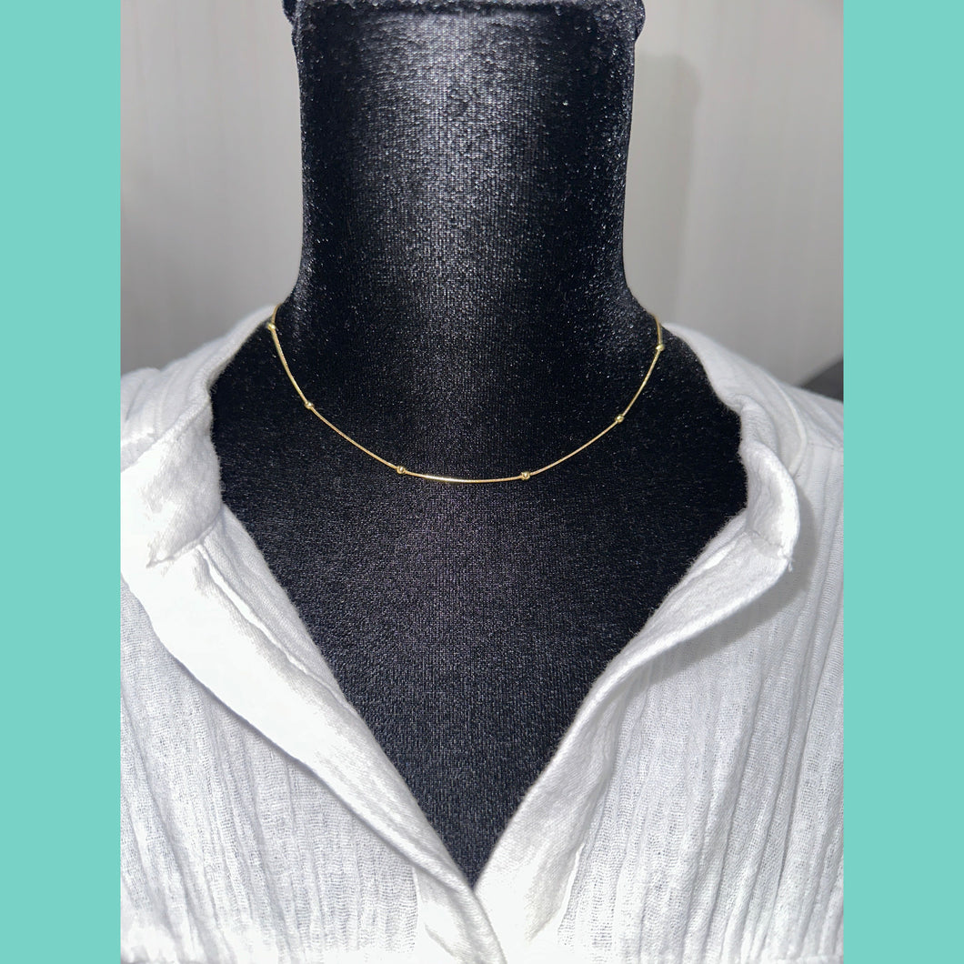 Gold Beaded Simple Chain Necklace