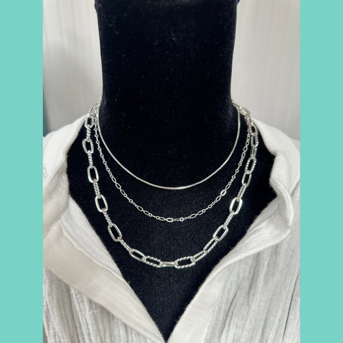 Water Resistant Silver Triple Layer Chain