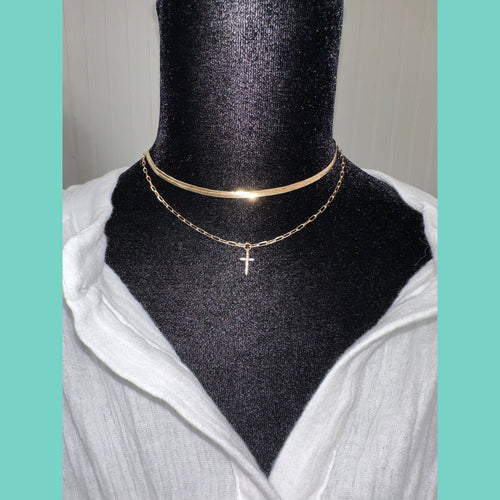 Gold Layered Snake Chain with Crystal Cross