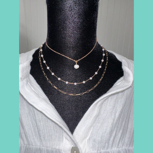 Freshwater Pearl Triple Layered Gold Necklace