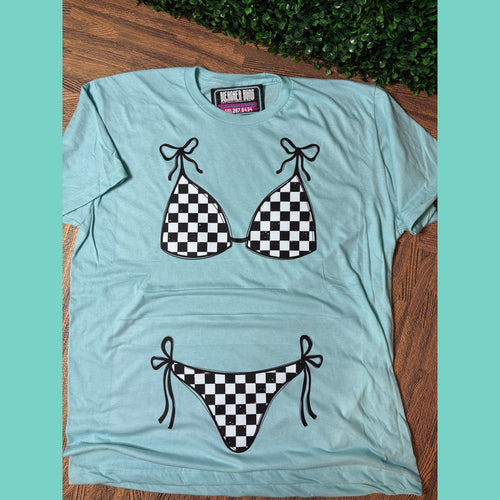 Black & White Checks Bikini Cover Up Tee