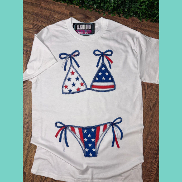 Red White & Blue Bikini Cover Up Tee
