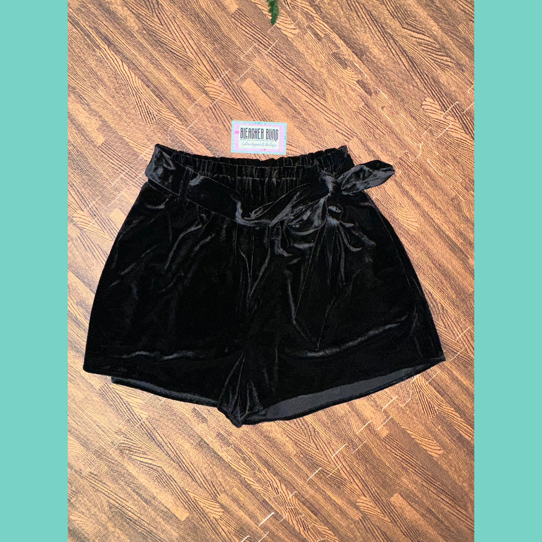 Black Velvet Belted Shorts