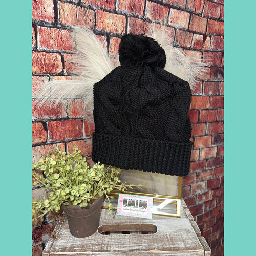 Black Knit Pom Beanie