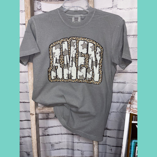 Leopard & Stars AMEN On Comfort Colors Tee