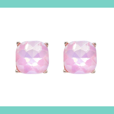 Candy Pink Crystal Studs in Gold