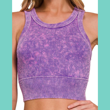 Purple Stone Washed Ribbed Seamless Top
