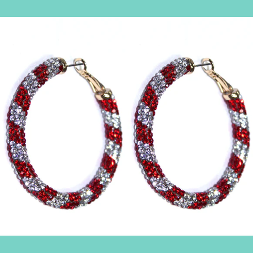 White & Red Crystal Hoops