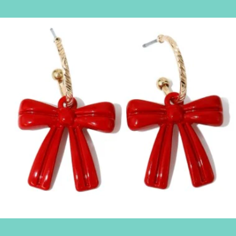 Red Bow Hoop Earrings