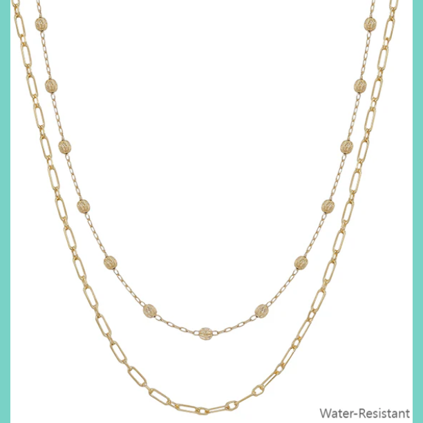 Water Resistant Double Layer Gold Beaded Necklace