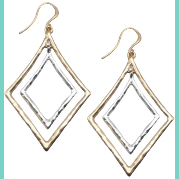 Two Tone Layered Diamond Shape Earrings