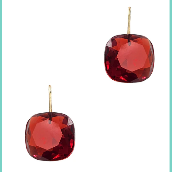 Ruby Red Crystal Gold Drop Earrings