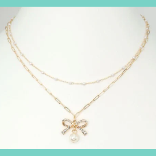 Gold Two Layered Bow Necklace