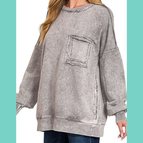 Halo Washed Raw Hem Ash Black Top