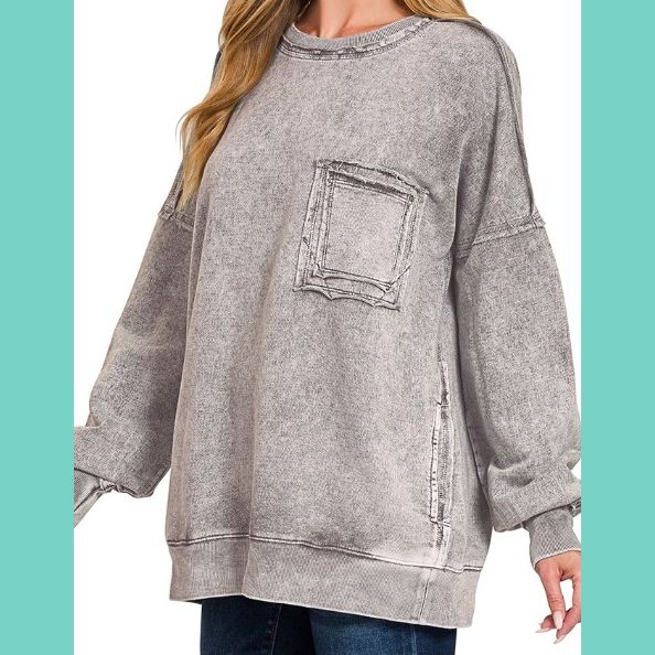 Halo Washed Raw Hem Ash Black Top