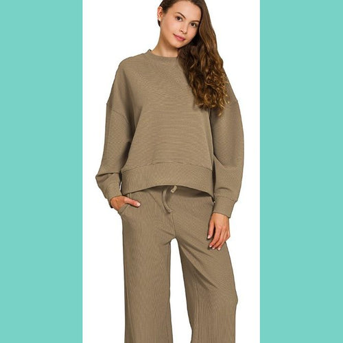 Khaki Olive Ribbed Knit Set