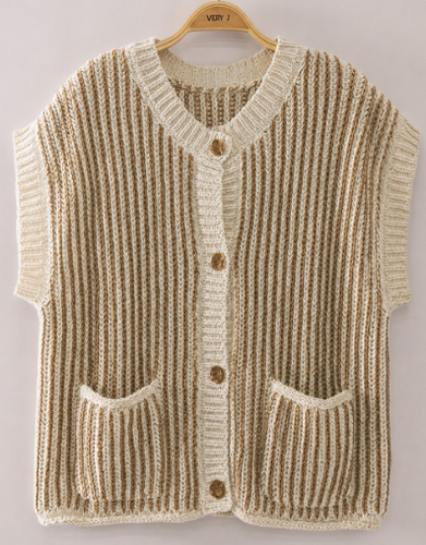 Two-tone Rib Knit Cardi Vest