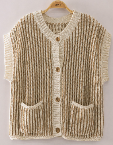 Two-tone Rib Knit Cardi Vest