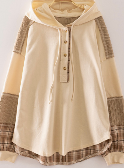 Plaid Contrast Hoodie Pullover