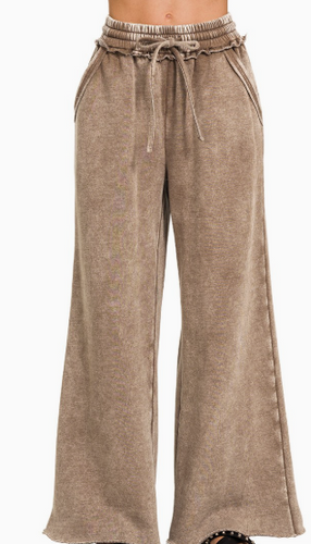 Mocha Acid Wash Fleece Sweatpants With Pockets
